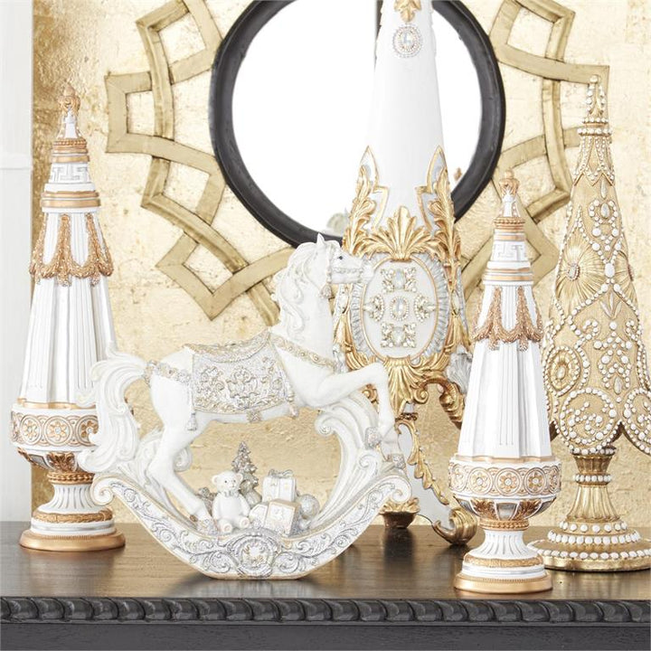 36" White Glittered Resin Ornate Jeweled Tree