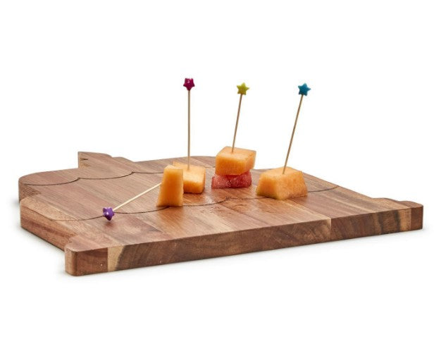 Birthday Cake Serving Board with 20 Star Picks - Acacia Wood/Bamboo Wood/Plastic