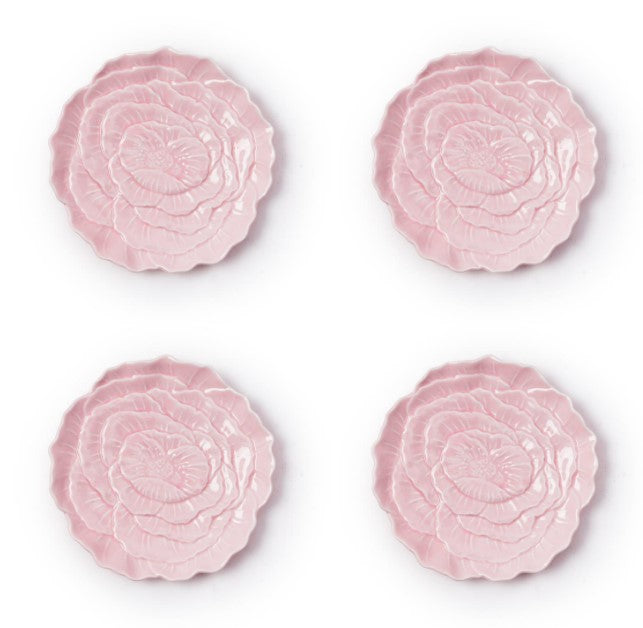 Pretty Pink Set of 4 Flower Tidbit Dish (food safe, dishwasher safe) - Porcelain