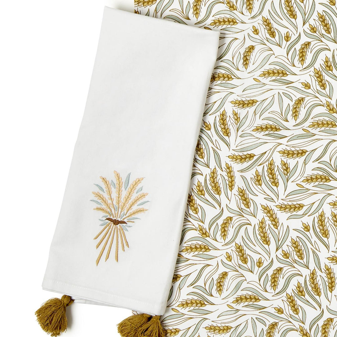 Set of 2 Golden Wheat Dish Towels with Tassels - Each Set has 2 Styles