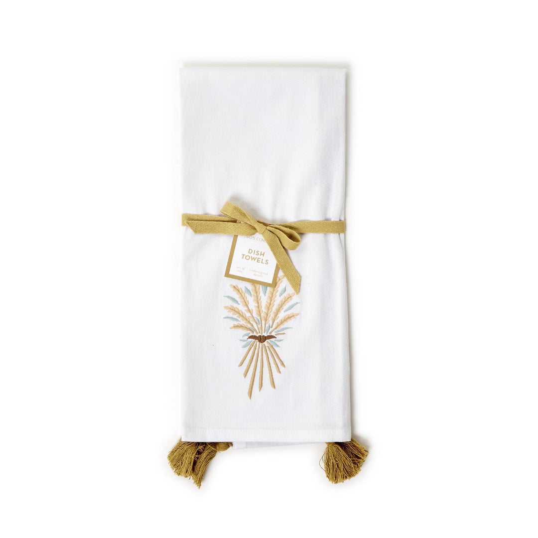 Set of 2 Golden Wheat Dish Towels with Tassels - Each Set has 2 Styles