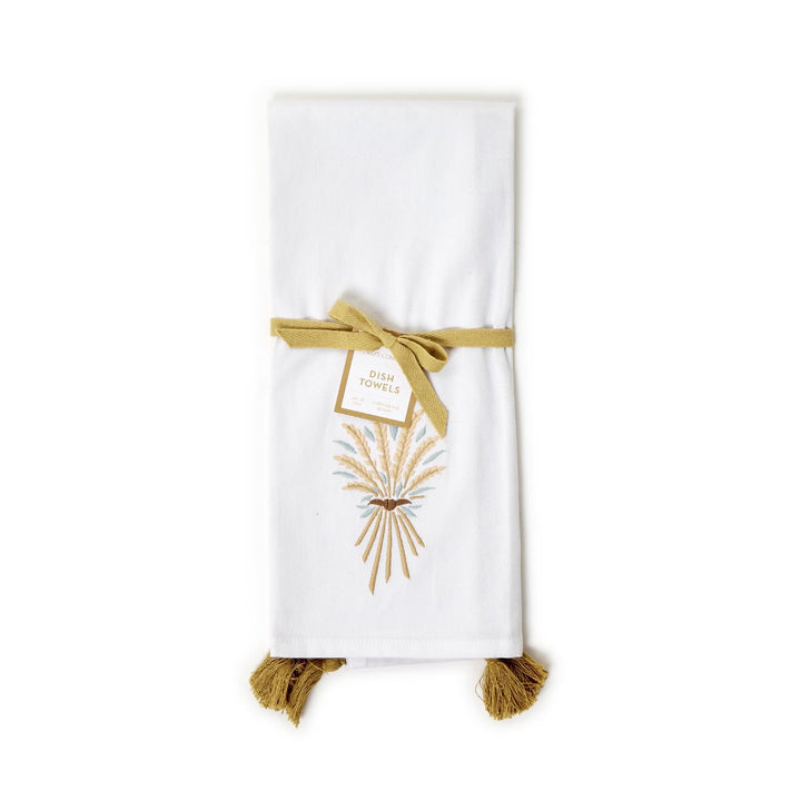 Set of 2 Golden Wheat Dish Towels with Tassels - Each Set has 2 Styles