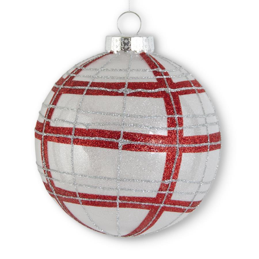 6" Glittered Red and Silver Plaid Shatterproof Ornament