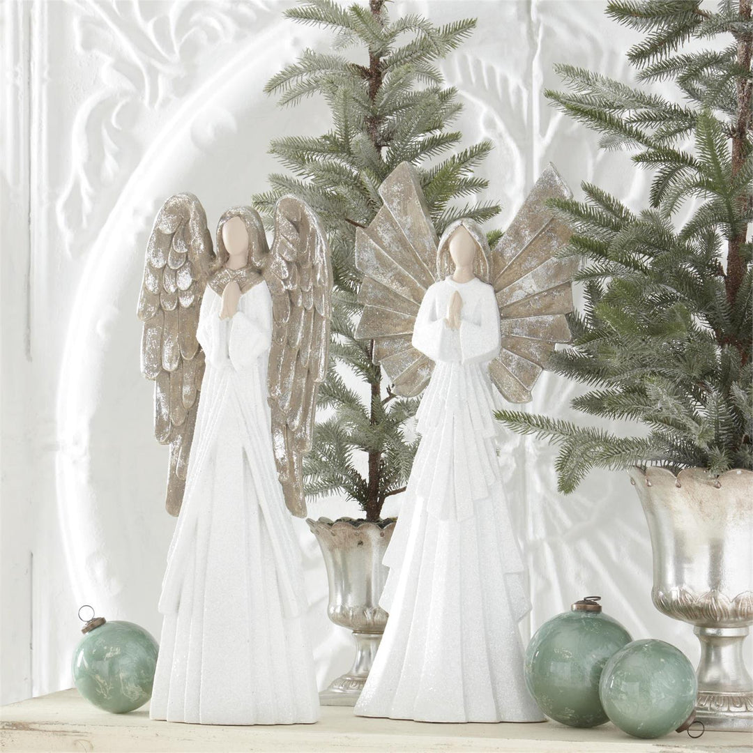 White Glittered Praying Angels - Choice of two sizes 23.25" or 21.75"