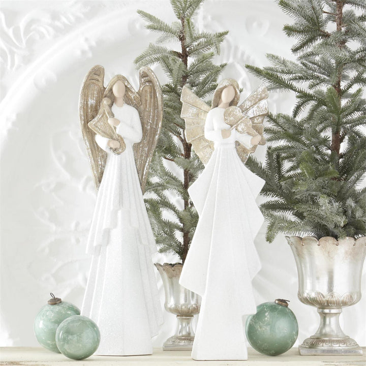 White Glittered Angels Playing Instruments - Choice of 2 Sizes -  26.25" or 24.25"