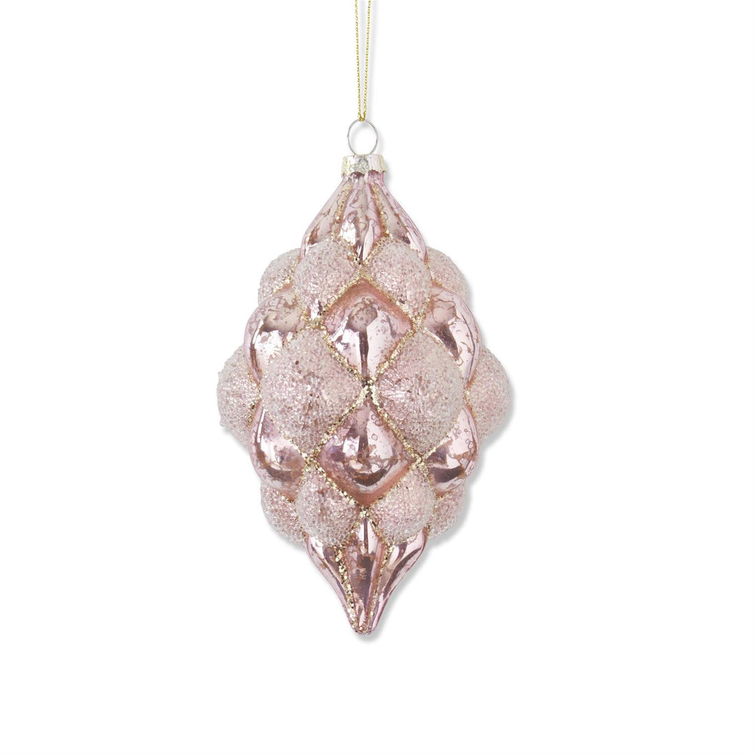 6 Inch Beaded Pink Mercury Glass Teardrop Hobnail Ornament