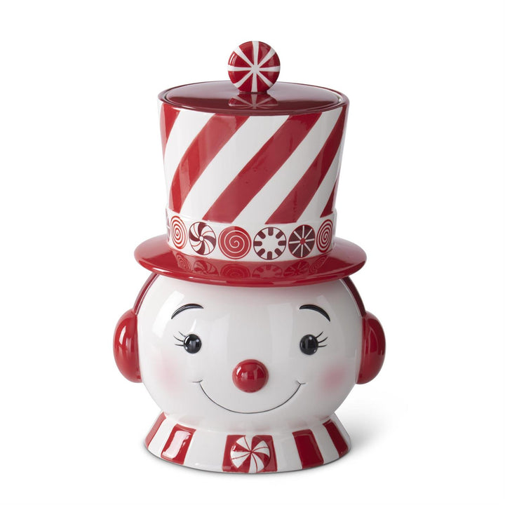 12.25 Inch Red & White Dolomite Snowman Cookie Jar