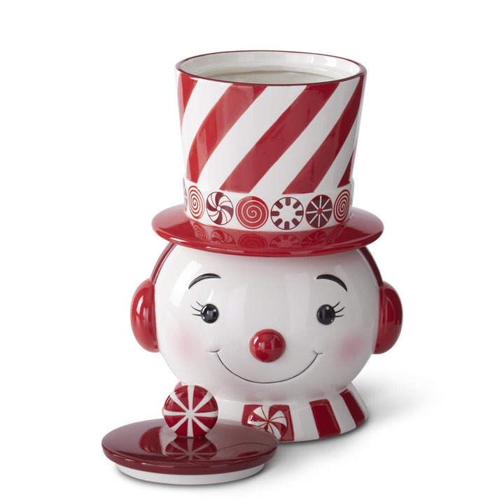 12.25 Inch Red & White Dolomite Snowman Cookie Jar