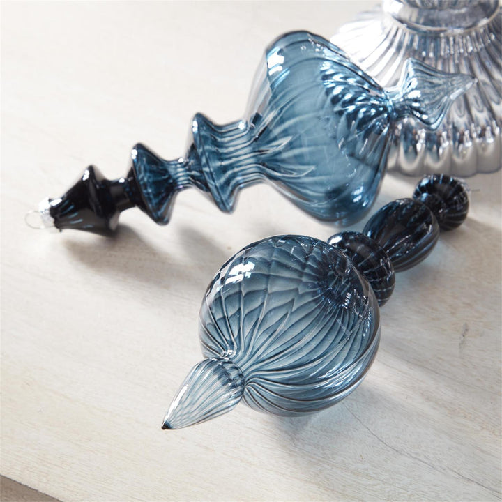Dark Blue Finial Glass Ornaments - Choice of 2 Styles - Onion Finial and Round Finial