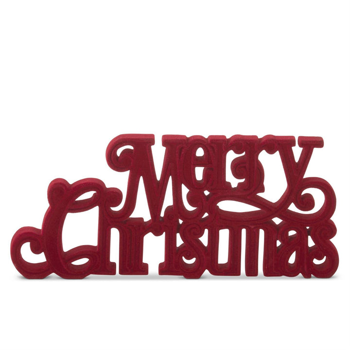 11.5" Burgundy Velvet Resin Merry Christmas Cutout Tabletop
