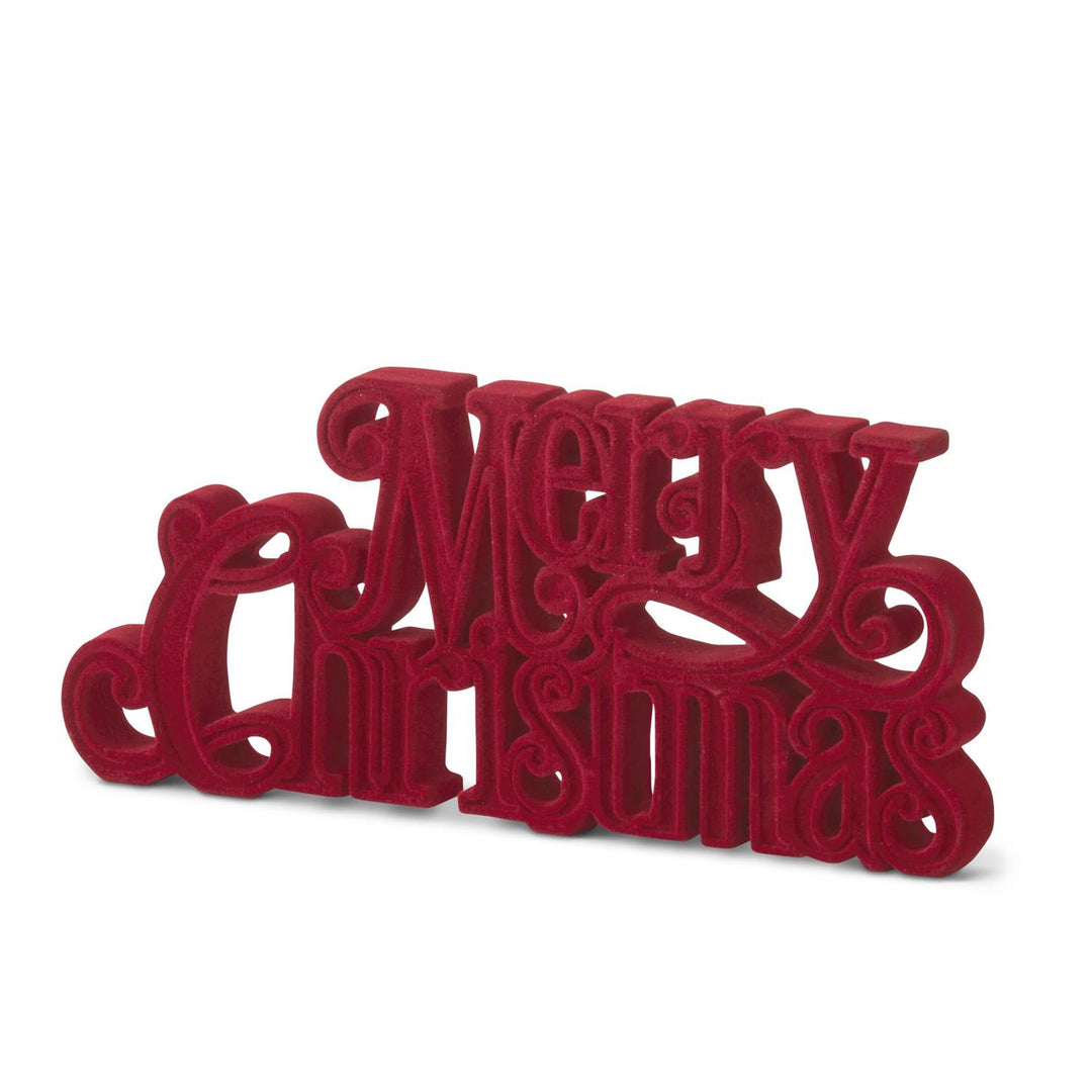 11.5" Burgundy Velvet Resin Merry Christmas Cutout Tabletop
