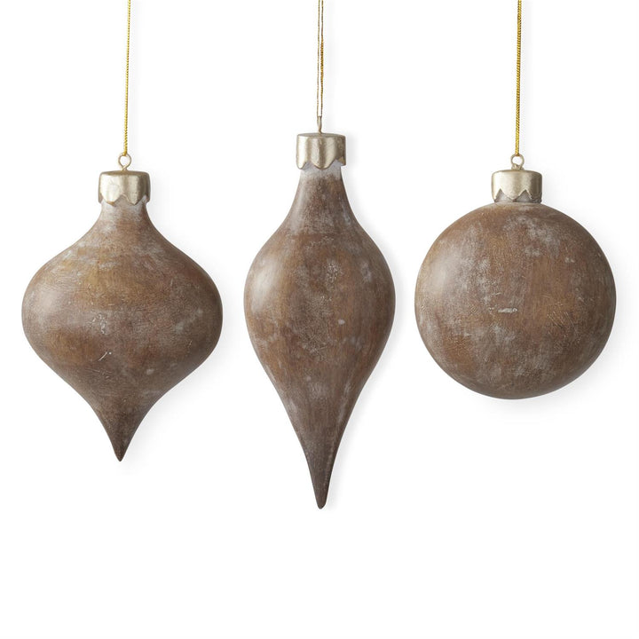 Brown Resin Faux Wood Ornaments - Set of 3
