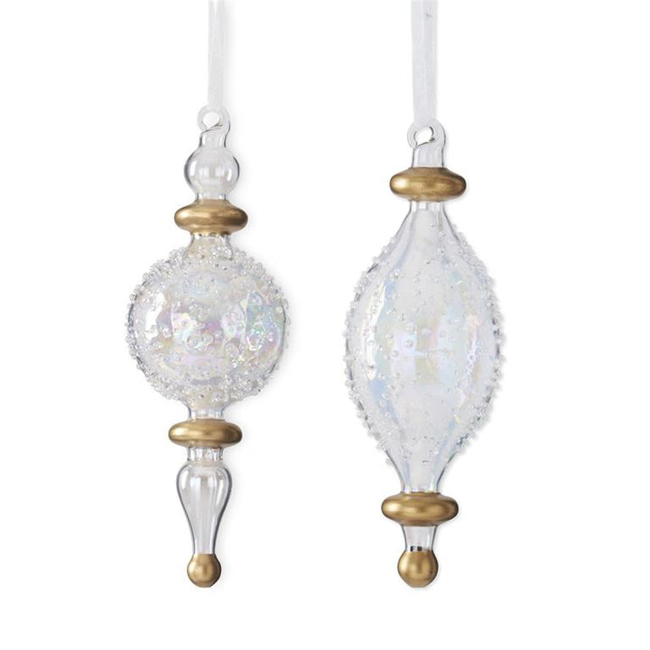Clear Glass w/Bumps Finial Ornaments - Set of 2
