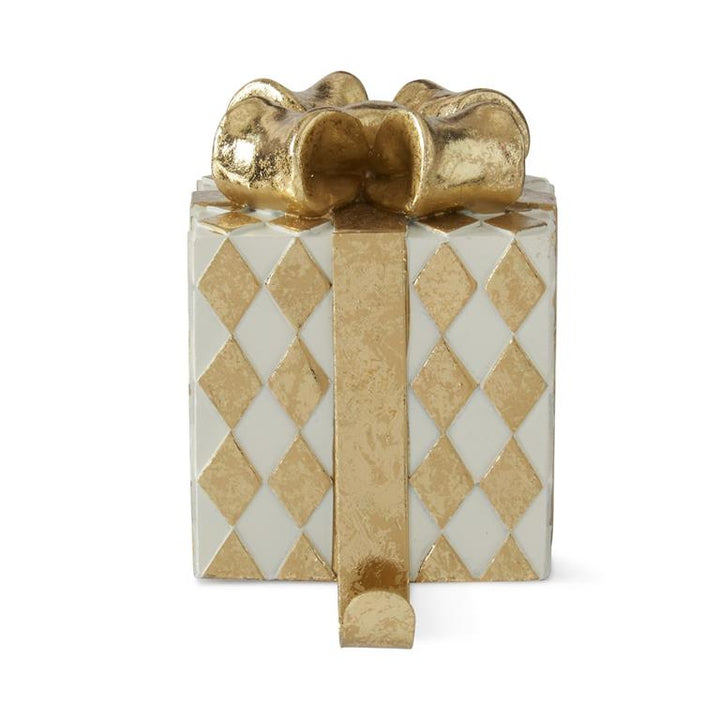 5.5" Gold & White Gift Resin Stocking Holder
