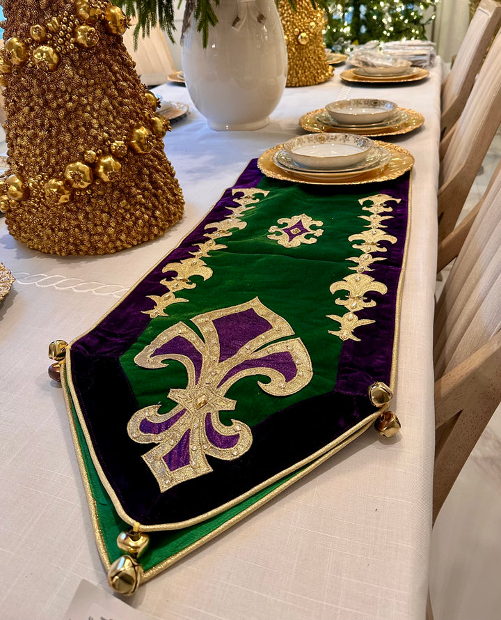 13" x 72" Mardi Gras Fleur De Lis Runner by Nancy Brown