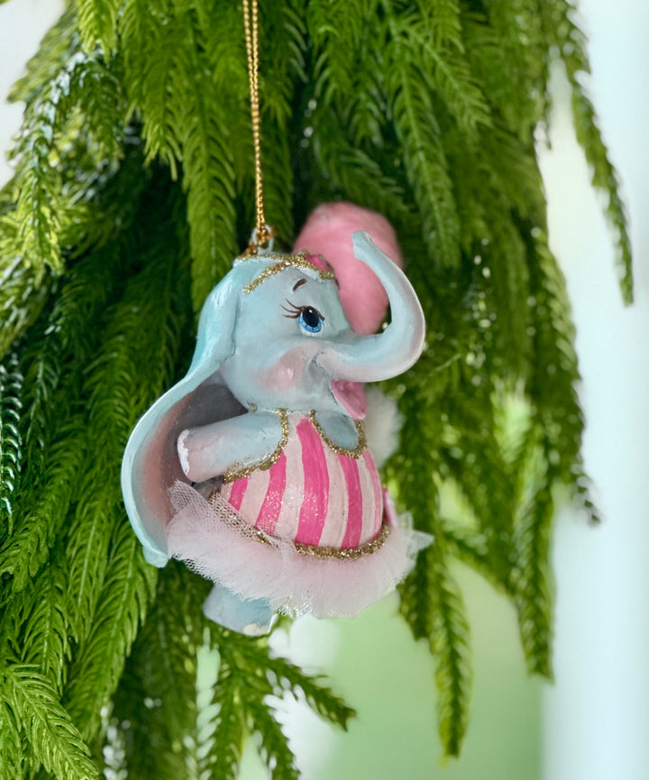 4.5" Cotten Candy Carnival Elephant Ornament - Choice of Blue Stripes or Pink Stripes