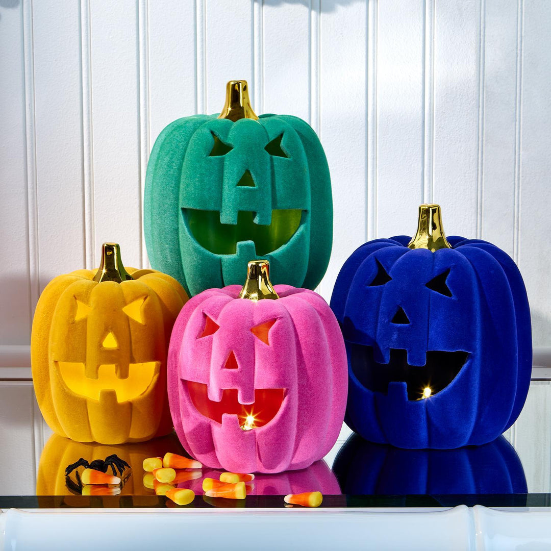 LED Flocked Jack O' Lanterns - Choice of 2 sizes and 4 Colors