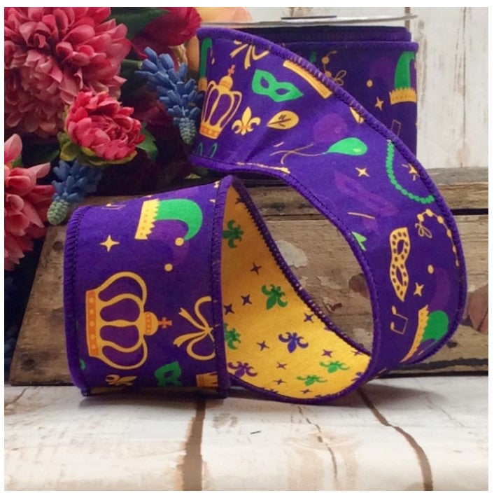 Mardi Gras Mask RIbbon - 2.5" x 10 yds Dupion