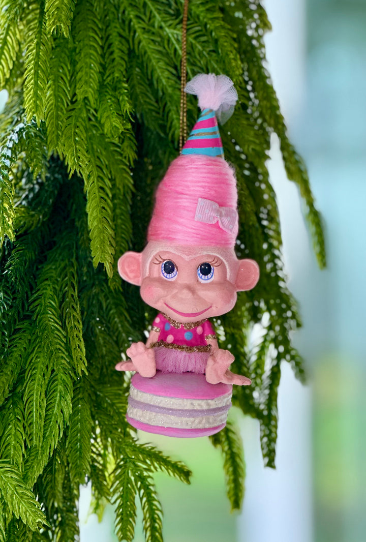 6.25" Cotton Candy Carnival Macaron Monkey Ornament - Choice of 2 Styles