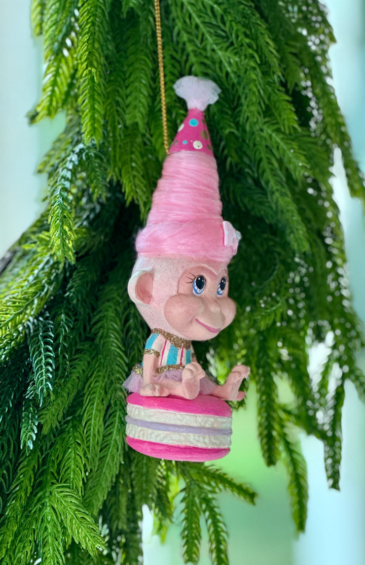 6.25" Cotton Candy Carnival Macaron Monkey Ornament - Choice of 2 Styles