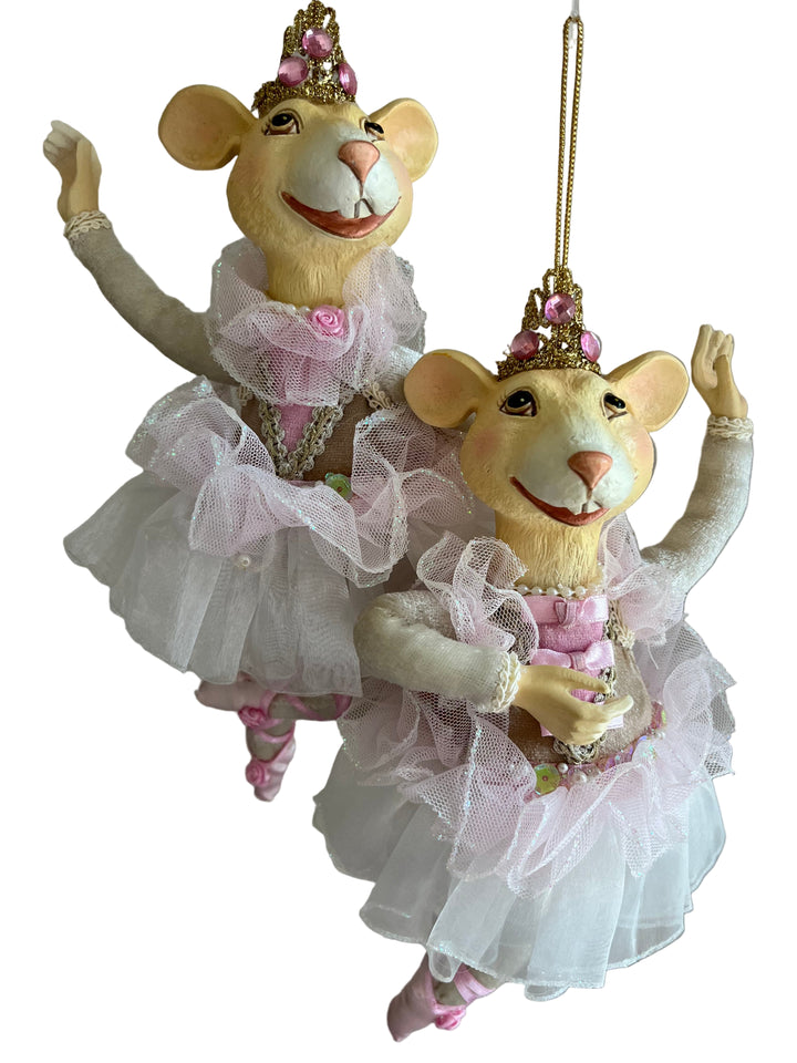 8" Velvet Dancing Mice Ornaments Set of 2