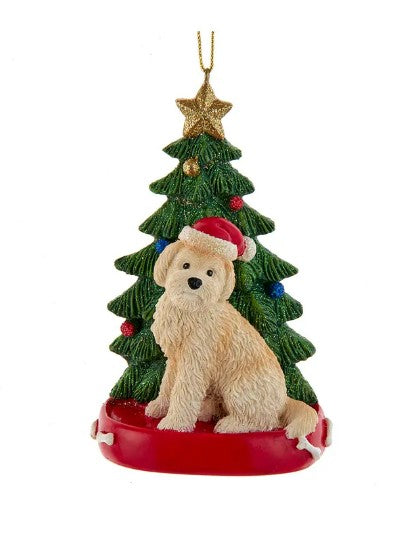 Goldendoodle With Christmas Tree Ornament