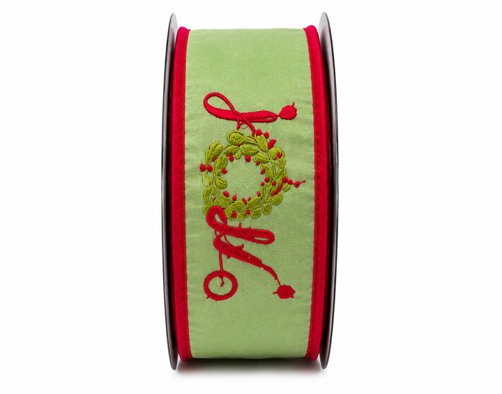 4" X 5 YDS Embroidered Joy Wreath Taffeta Fused