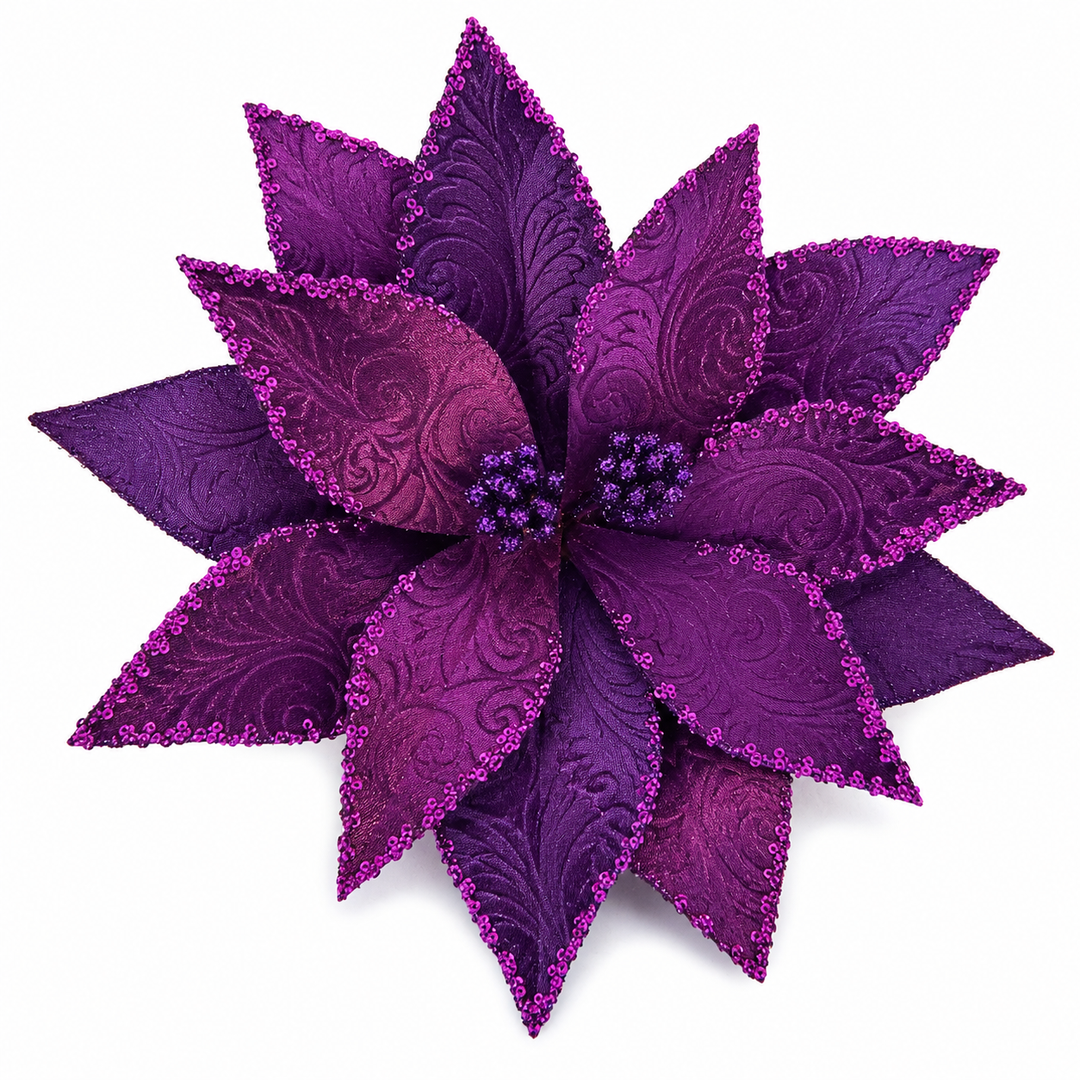 22" Baroque Velvet Glitter Poinsettia Stem in Purple