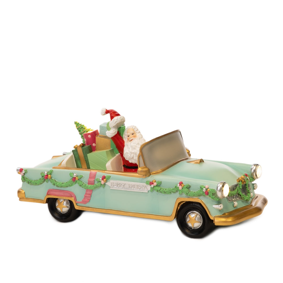 12" Santa Oldtimer Car - Blue and Pink  LED and battery operated