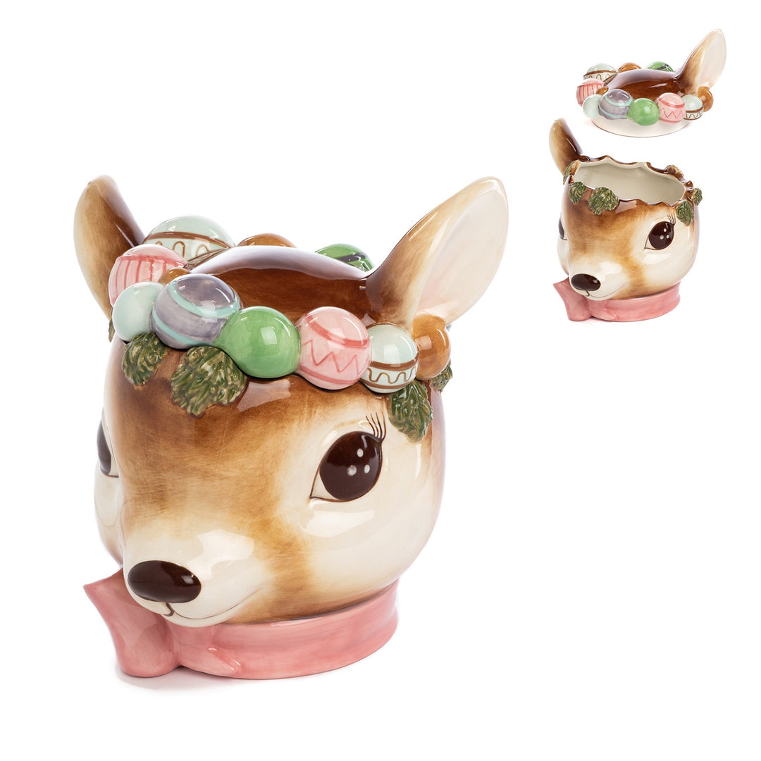 10" Ceramic Bambi Deer Head Cookie Jar - Brown and Pink