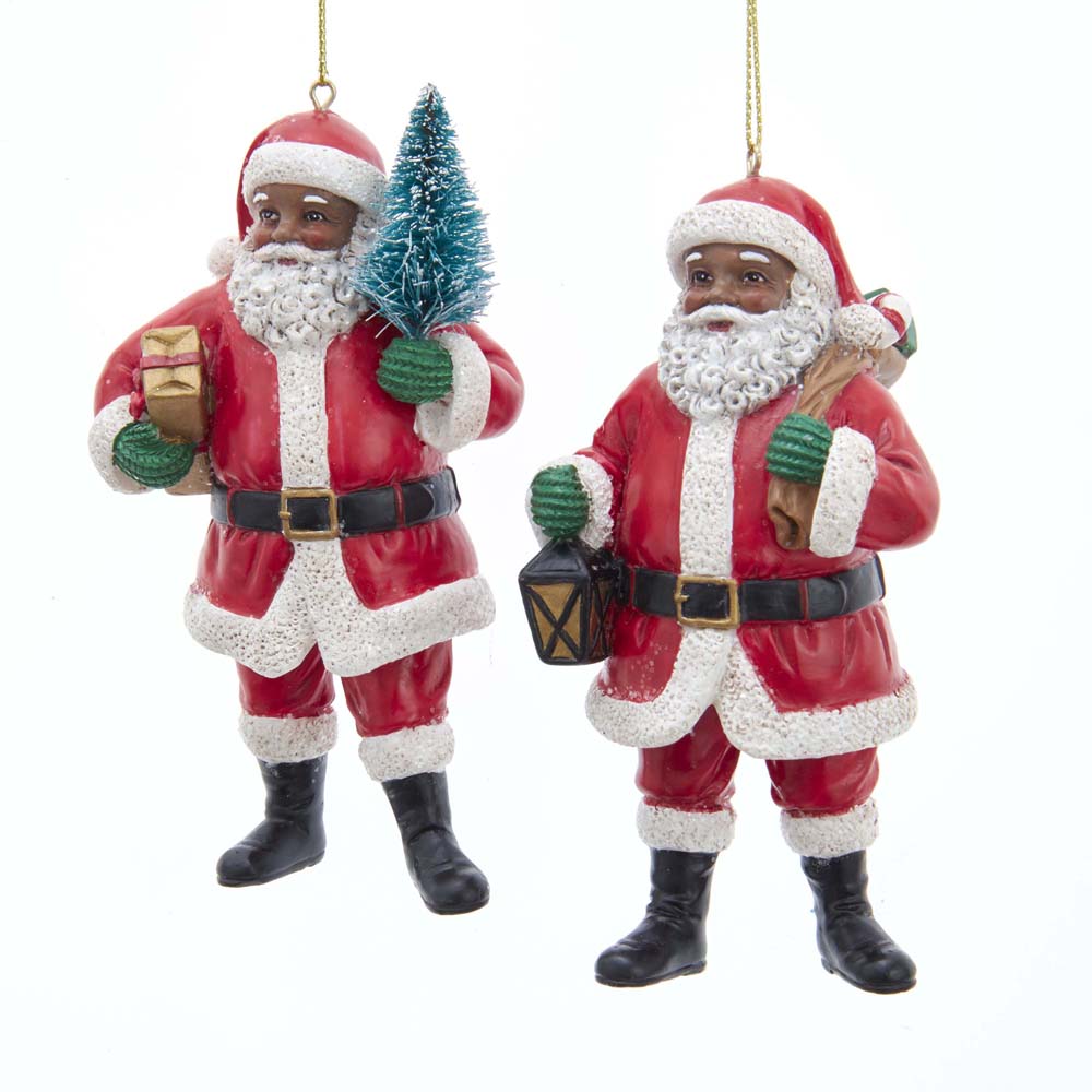 4.6" African American Santa Ornaments, Choice of 2 Styles