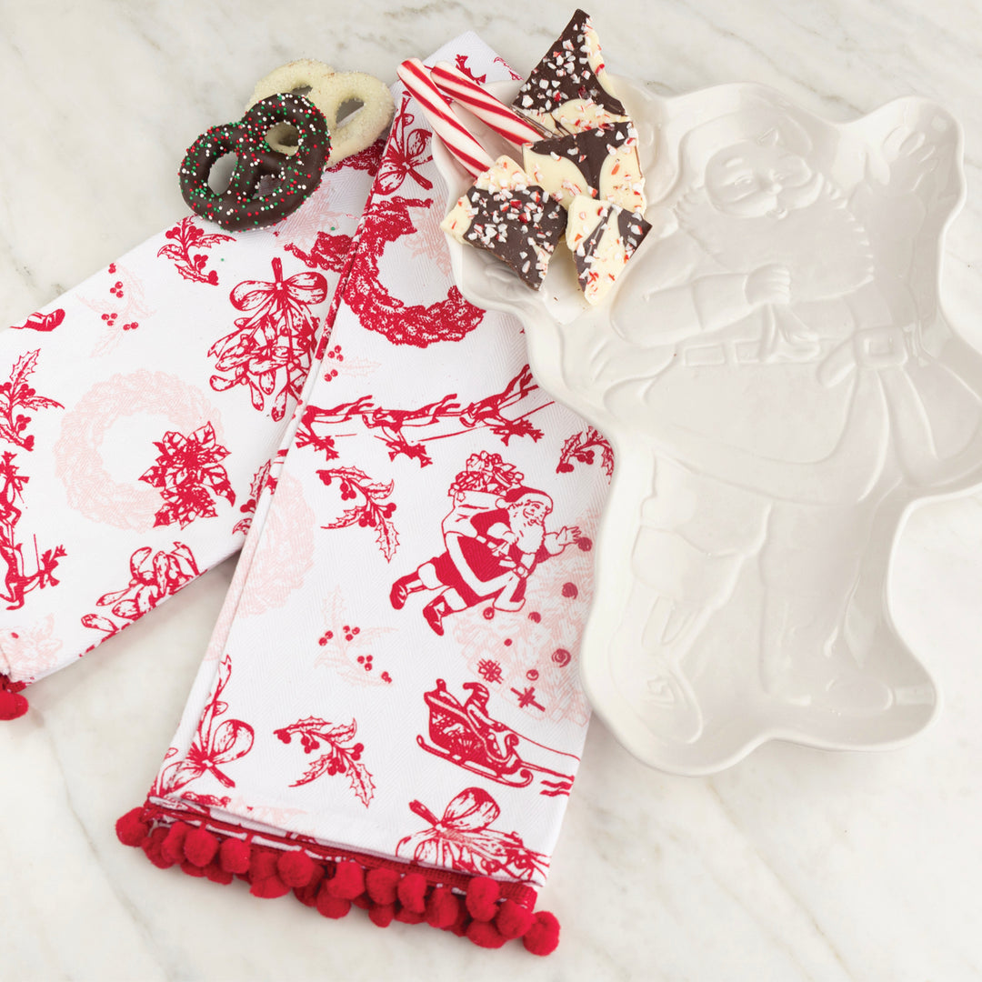 Santa Toile Tassel Kitchen Towel Set of 2