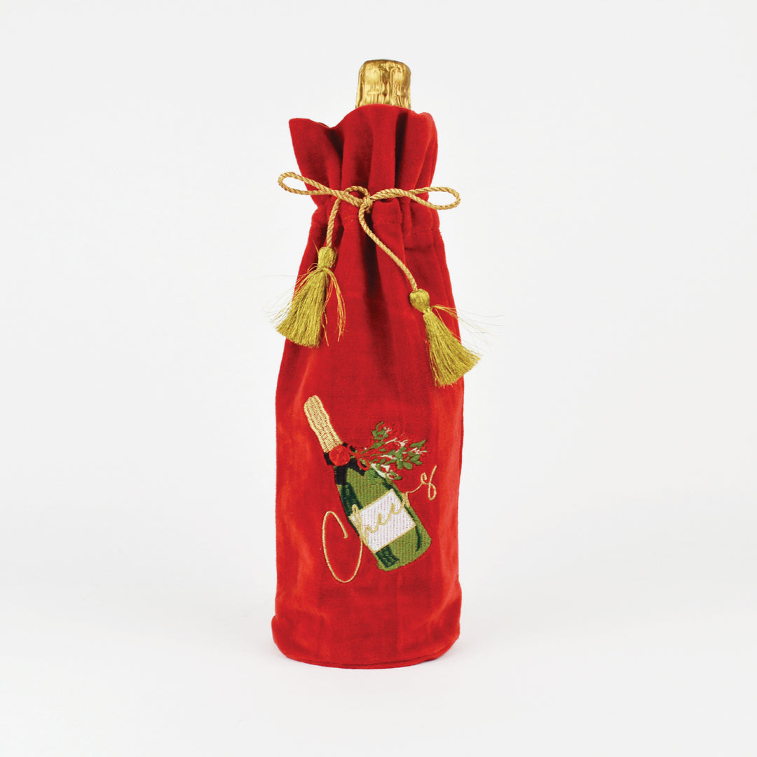 Cheers Embroidered Wine Bag with Velvet Tassel