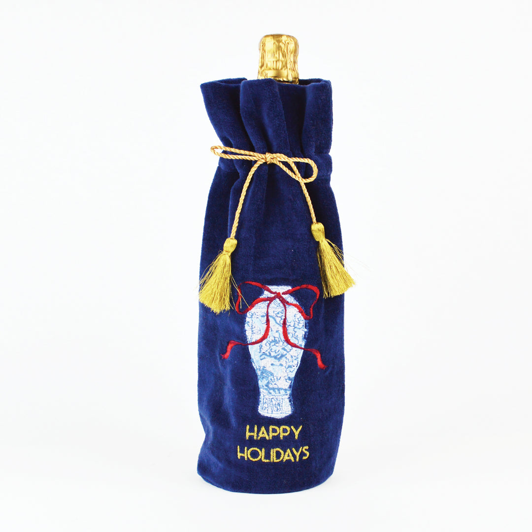 Ginger Jar Embroidered Wine Bag with Velvet Tassel