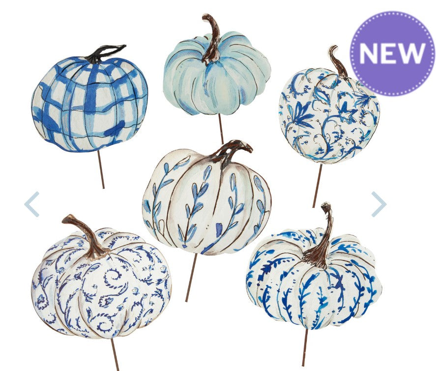 Blue and White Pumpkins - Set of 6 with Stake and Hangar