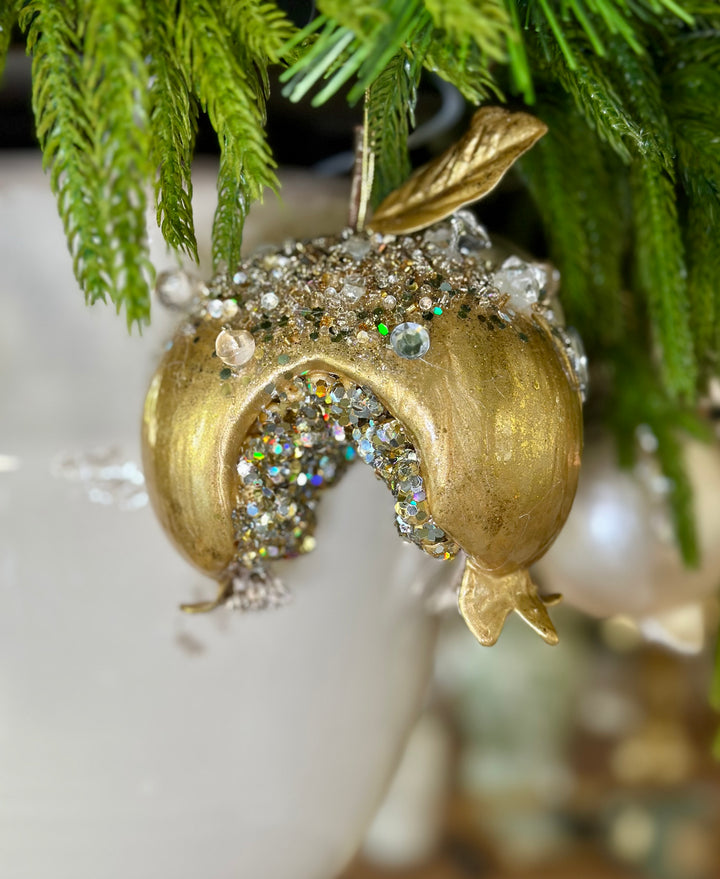 4" Dazzeling Bejeweled Pomegranate Ornament - Gold