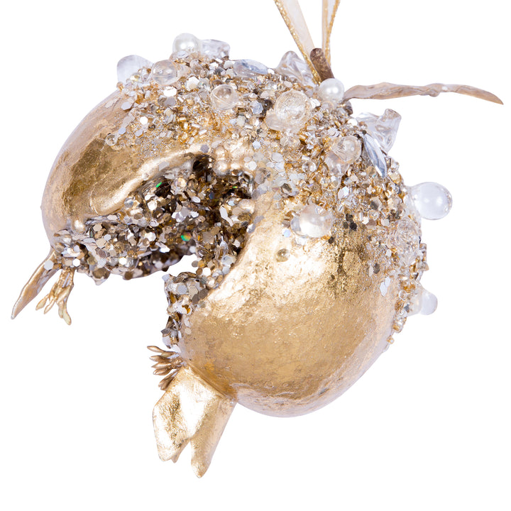 4" Dazzeling Bejeweled Pomegranate Ornament - Gold