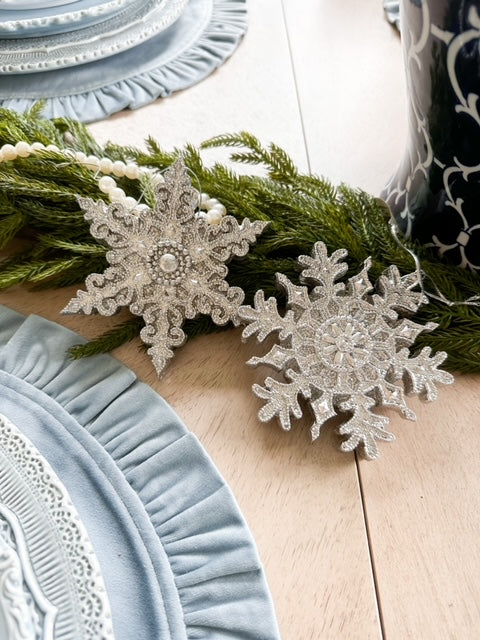 5" Resin Snowflake Ornament in Silver - Set of 2