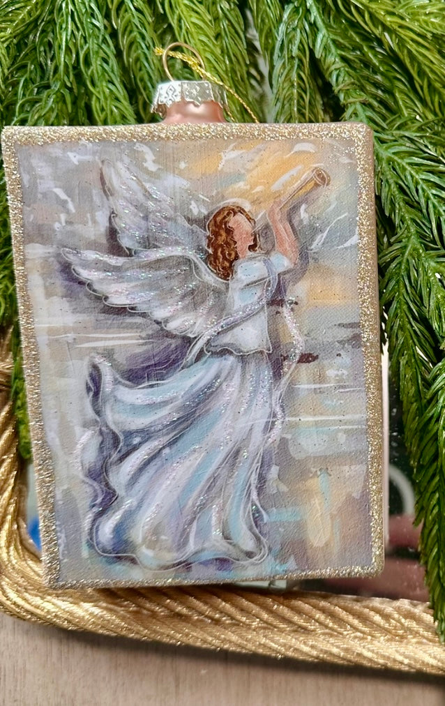 4.5" Glass Angel on Book Ornament - Choice of Horn or Violin