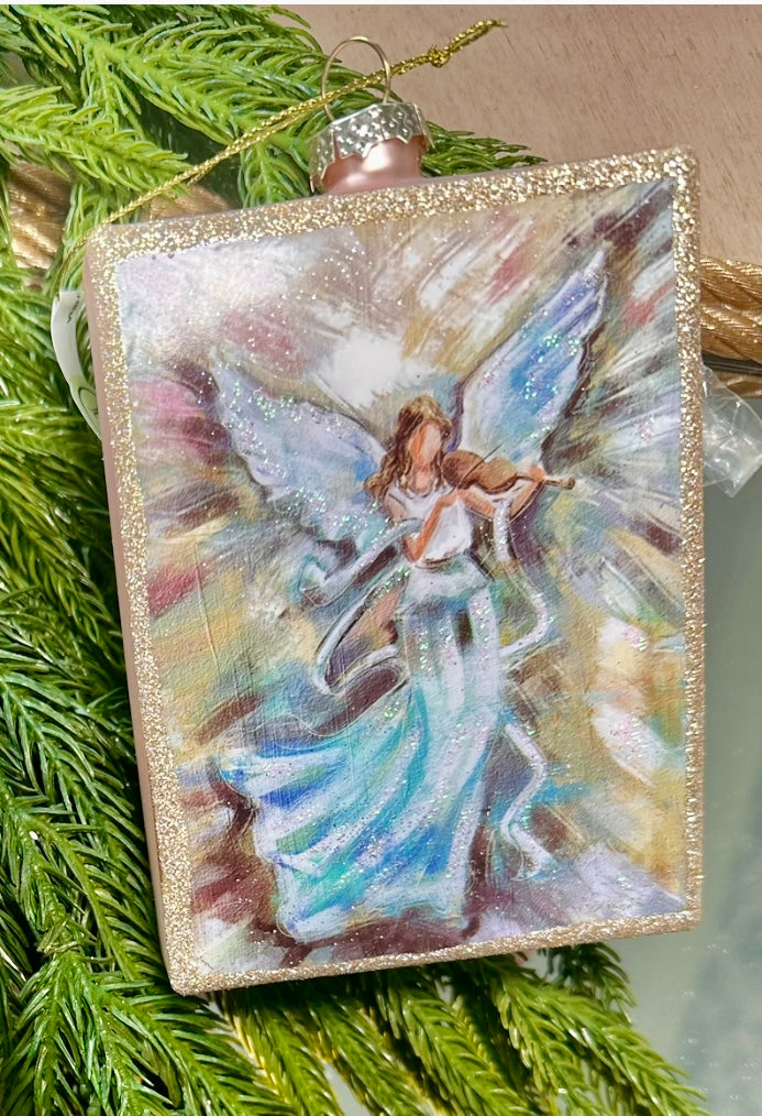 4.5" Glass Angel on Book Ornament - Choice of Horn or Violin