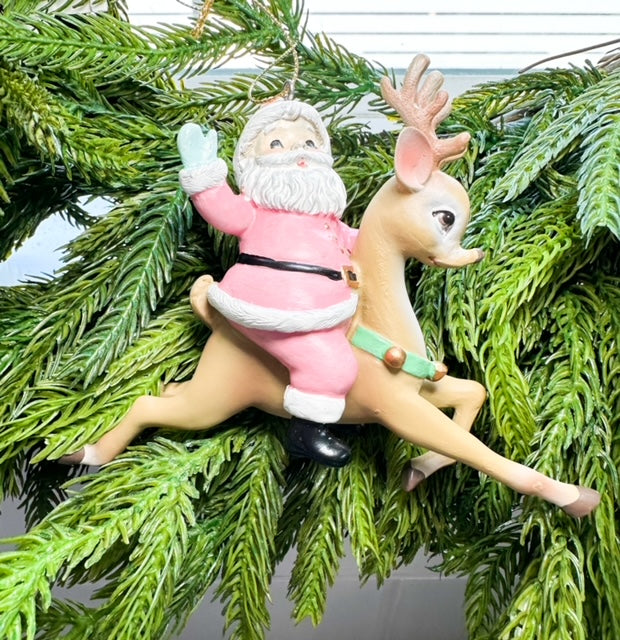 5" Resin Santa with Deer Ornament