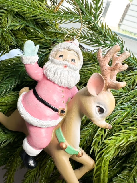 5" Resin Santa with Deer Ornament