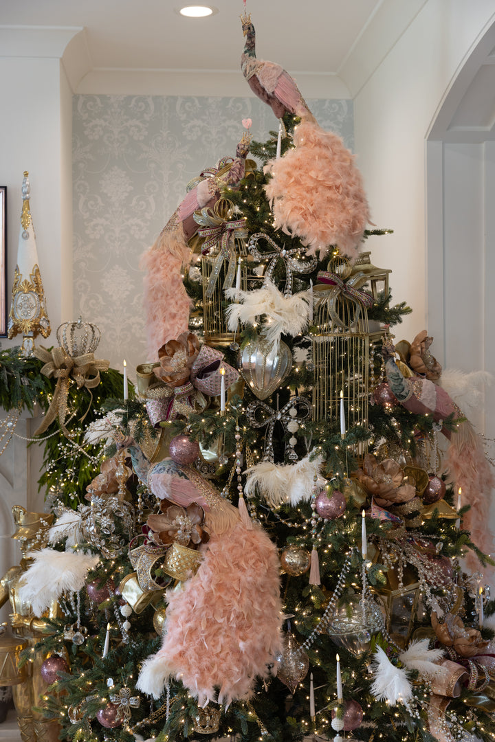 28" Brocade Pink Peacock Wall Display Set of 2