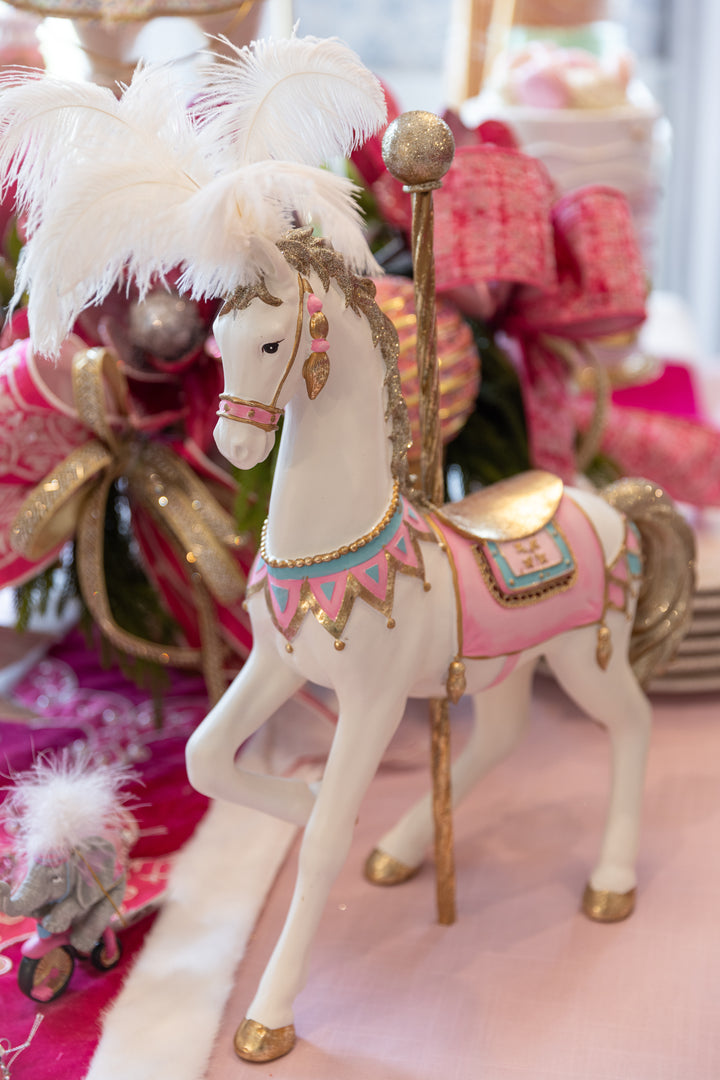 21" Cotten Candy Carnival Horse in Pink, Cream and Gold Decor