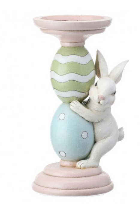 8.75" Resin Sugared Bunny and Egg Candle Holder