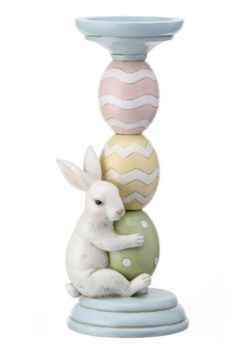 12" Resin Sugared Bunny and Egg Candle Holder