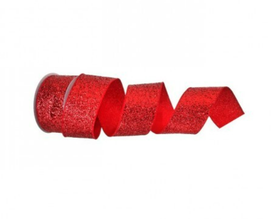 2.5" x 10Y Shimmer Glitter Wired Ribbon - Red