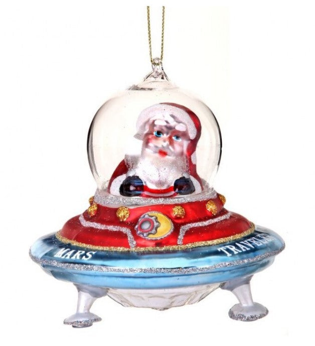 4" Glass Santa Flying Saucer Ornament