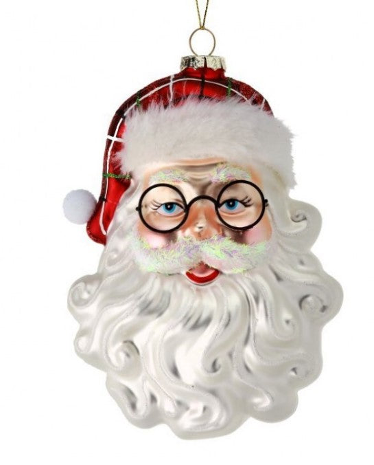 6.5" Glass Santa Face with Glasses Ornament