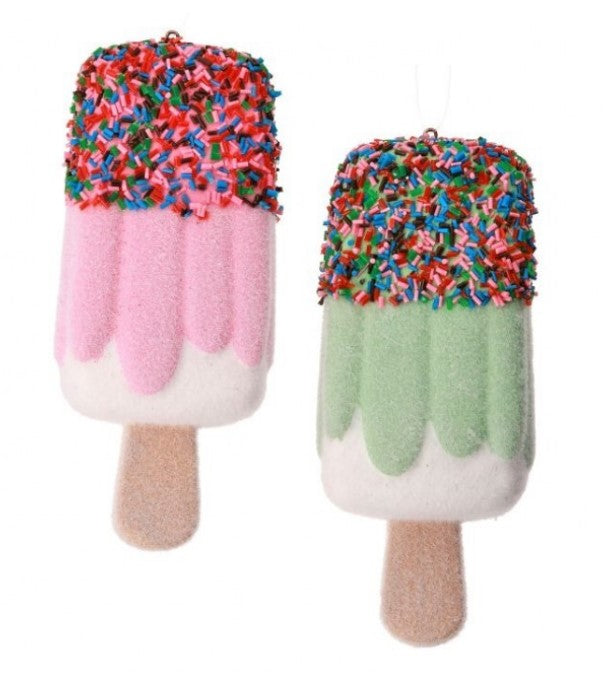 5" Plastic Popsicle with Sprinkles Ornament - Choice of Pink or Mint Green